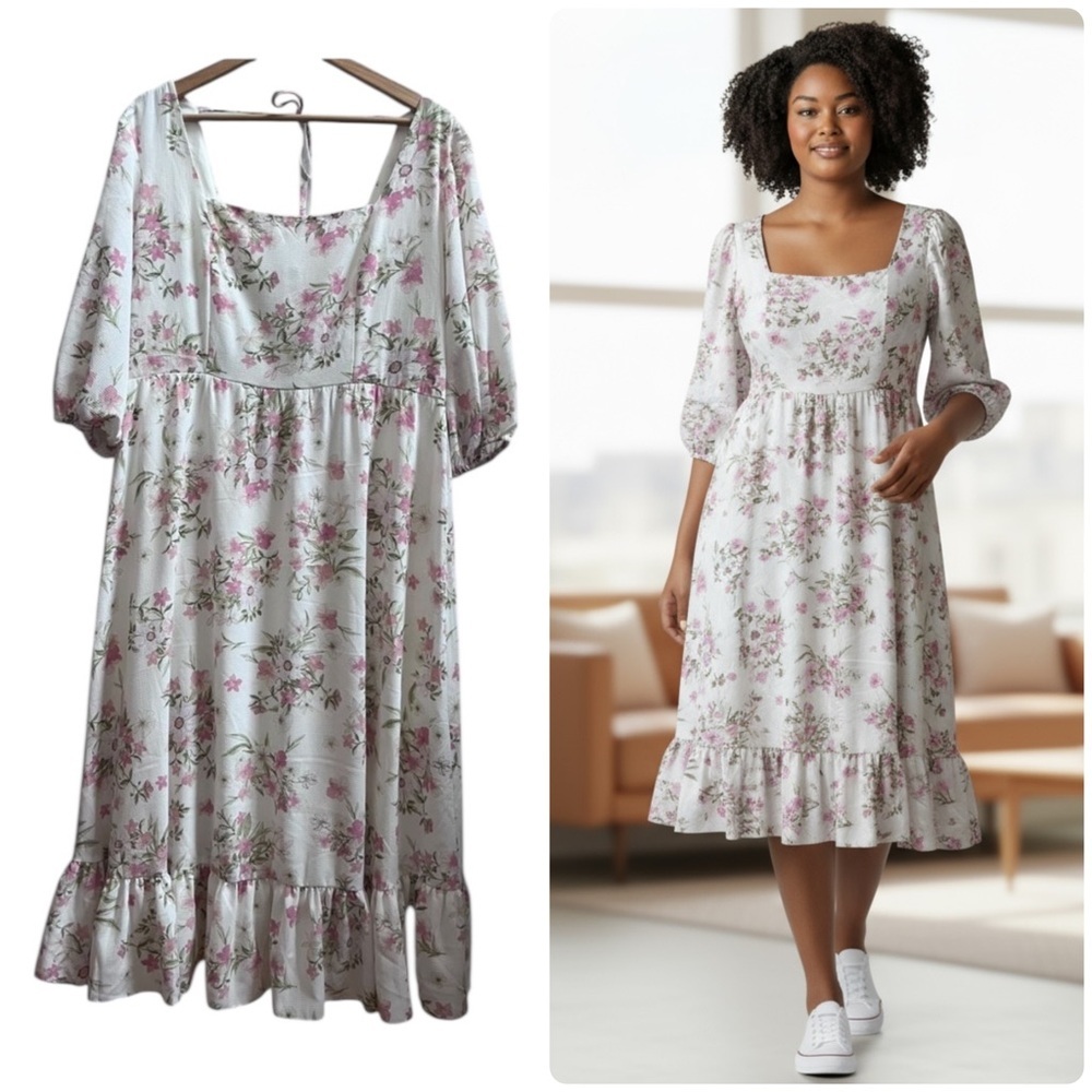 52Seven New Three Quarter Sleeve Floral Romantic Coquette Dress Size 16